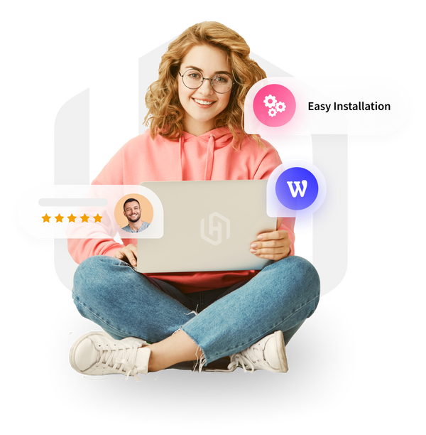 a girl with a laptop in her hands smiling happily about hostylus wordpress hosting